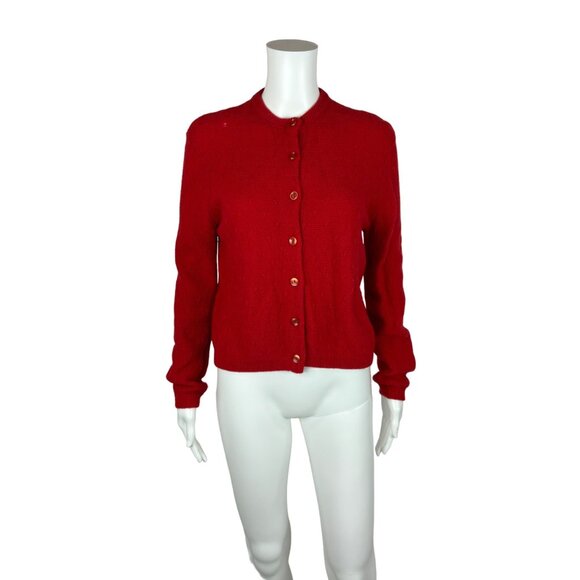 Vintage 60s Wool Cardigan Women´s Medium Red Pointelle...
